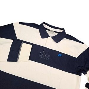 Nike Rugby Shirt  Mens XL Navy Cream Striped Long Sleeve 279158-111 Preppy